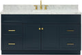 ARIEL Hamlet 67" Midnight Blue Bathroom Vanity, 1.5" Edge Italian Carrara by Ariel