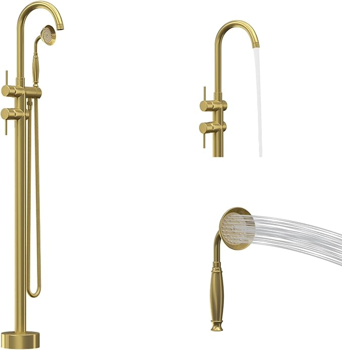Freestanding Bathtub Faucet, Tub Filler Floor Mount Stand Bathtub Faucet Brass - Image 9