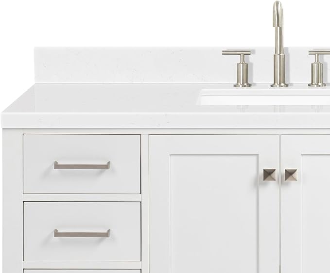ARIEL Cambridge 54" White Bathroom Vanity, 1.5" Edge Carrara White Quartz - Image 8