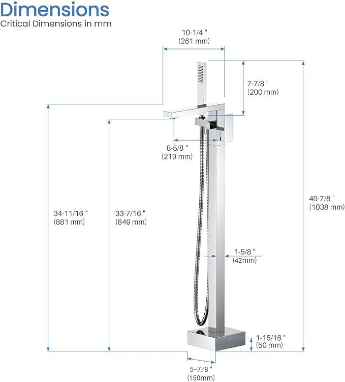 KIBI Cube Chrome Finish Freestanding Bathtub Faucet ‑ Floor‑Mounted Brass Tub - Image 9