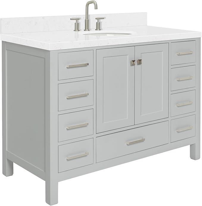 ARIEL Cambridge 48" Grey Bathroom Vanity, 1.5" Edge Carrara White Quartz - Image 7