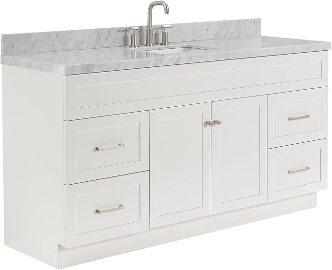 ARIEL Hamlet 67" White Bathroom Vanity, 1.5" Edge Italian Carrara Marble - Image 4