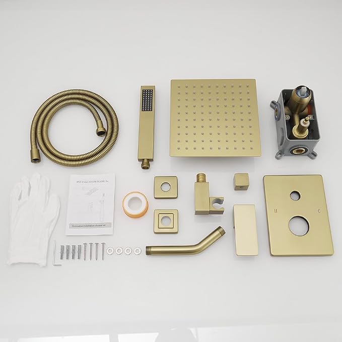 Brushed Gold Shower System 8 Inch Bathroom Luxury Rain Mixer Shower Combo Set - Image 7