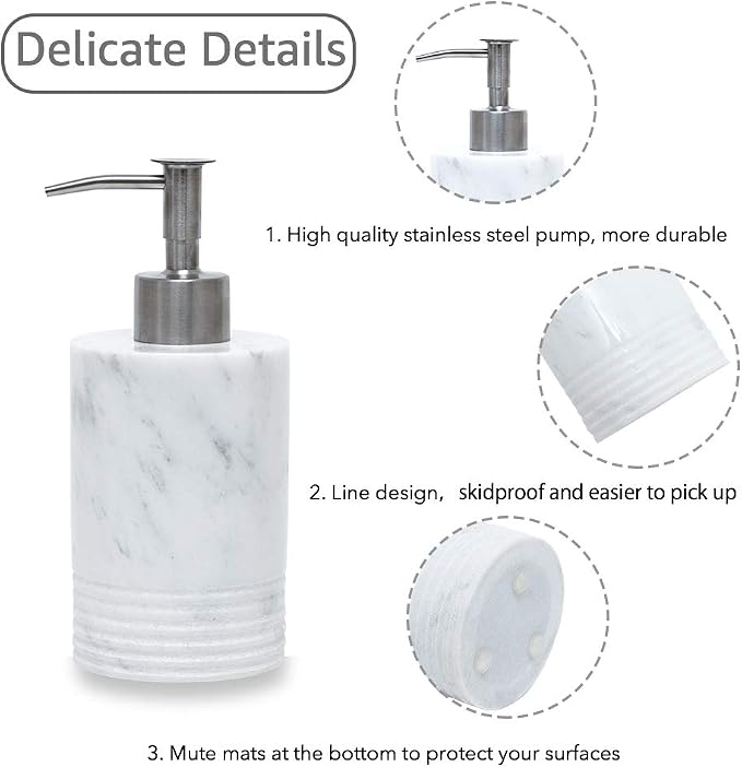 Marble Soap Dispenser with Stainless Steel Pump - Image 3