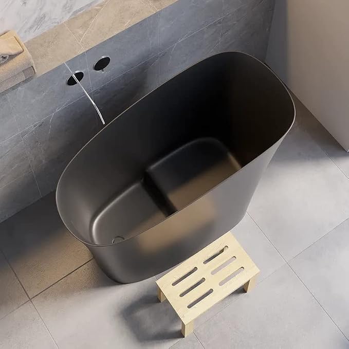 47" Freestanding Soaking Bathtub Modern Oblique Deep Stone Resin Japanese - Image 3