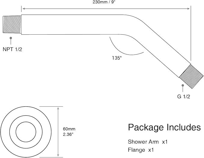 9 Inch Angled Shower Arm with Flange, Wall-Mounted Heavy Duty Stainless Steel - Image 7
