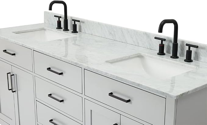 ARIEL Double Bathroom Vanity 73" Grey, Italian Carrara Marble Countertop & - Image 6