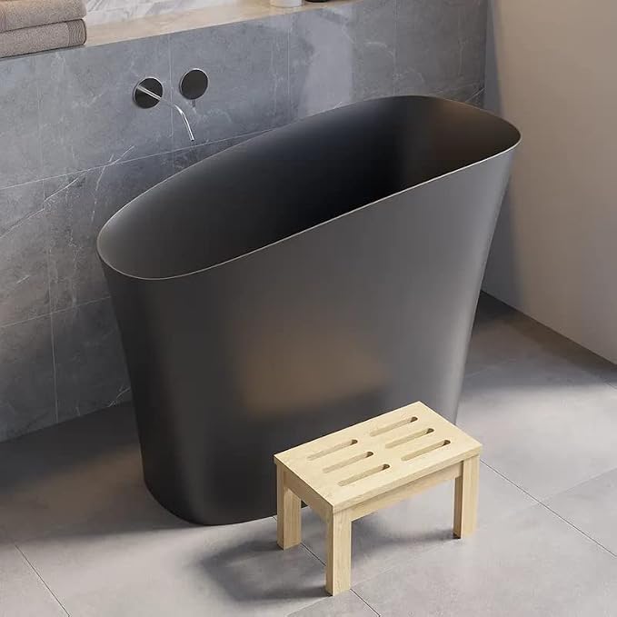 47" Freestanding Soaking Bathtub Modern Oblique Deep Stone Resin Japanese by Weibath
