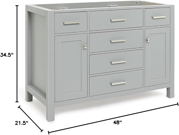 ARIEL Bristol 48" Grey Bathroom Vanity Base Cabinet, Single Sink Configuration - Image 3
