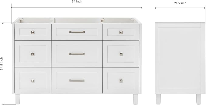 ARIEL Monroe 54 inch Bathroom Vanity Without Sink in White, Bathroom Base - Image 3