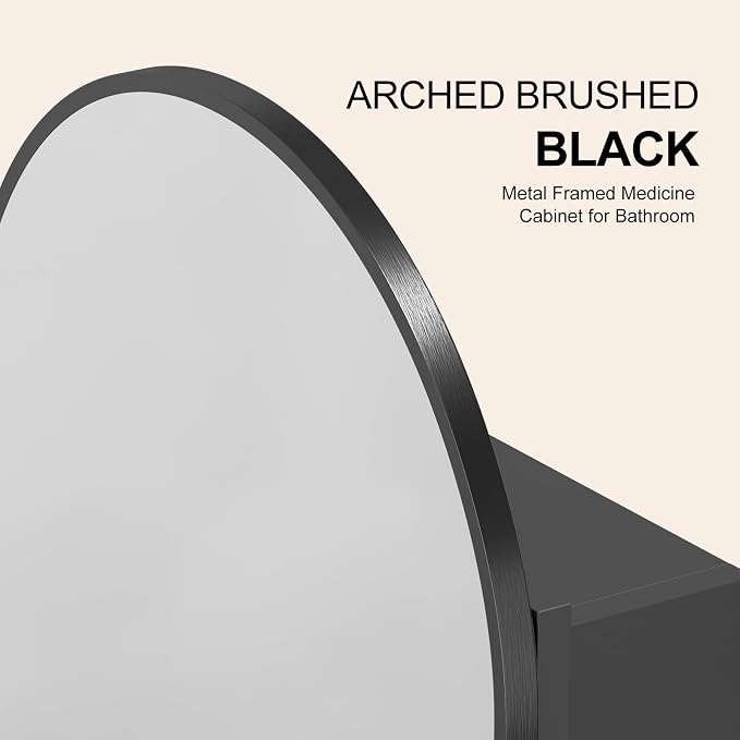 Recessed Medicine Cabinet for Bathroom, Brushed Black Arched Medicine Cabinet - Image 5