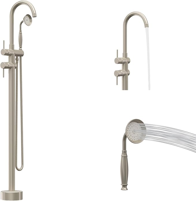 Freestanding Bathtub Faucet, Tub Filler Floor Mount Stand Bathtub Faucet Brass - Image 9