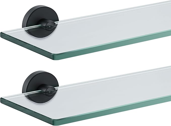 JQK Bathroom Glass Shelf Black, Tempered Glass Shower Storage 12 by 5 inches by Homeimprovement