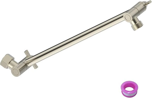 11 Inch Shower Head Extension Arm Brushed Nickel. Solid Brass Adjustable Shower by Burginwin