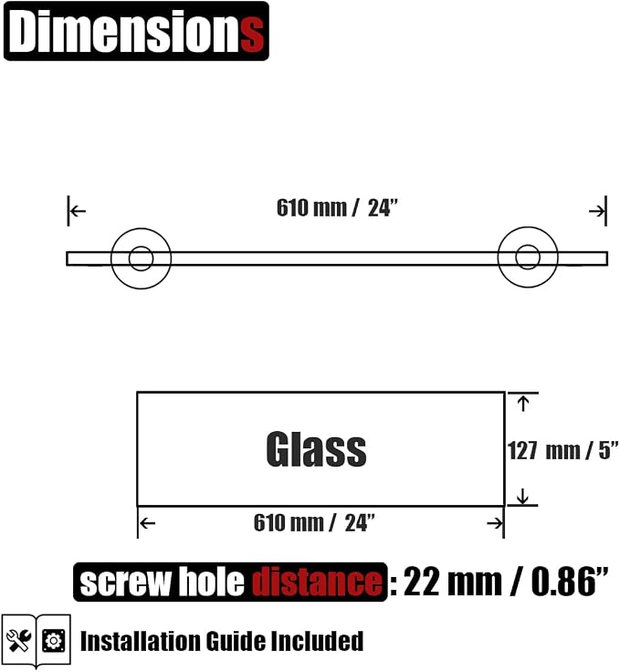 JQK Bathroom Glass Shelf, Tempered Glass Shower Storage 24 by 5 inches - Image 3