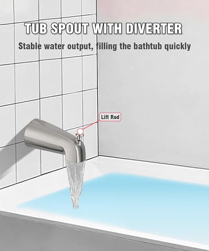 Tub Spout with Diverter, Slip On Bathtub Spout Fits 1/2'' Copper Tube, Bathroom - Image 4