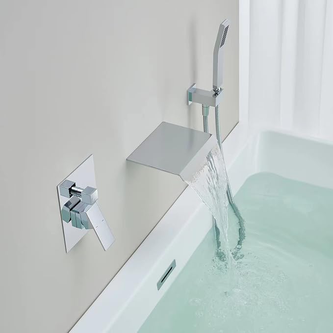 Wall Mount Tub Filler Waterfall Tub Faucet Chrome Bathtub Faucet Brass Single - Image 4