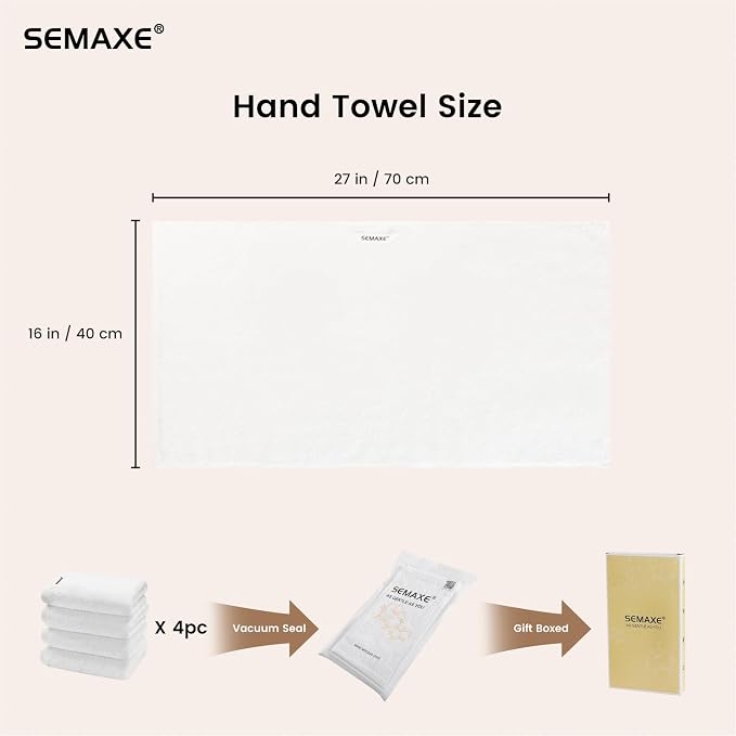 SEMAXE 100% Cotton Hand Towel for Bathroom, Hotel Spa Quality Absorbent Towels - Image 2