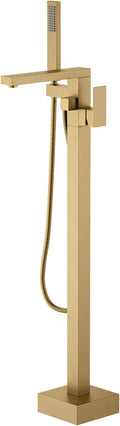 KIBI Cube Brushed Brass Freestanding Bathtub Faucet Floor‑Mounted Brass Tub by KIBI
