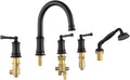 Matte Black Roman Bathtub Faucet Set 5 Hole Deck Mount, Classic Tub Filler by HANGORO