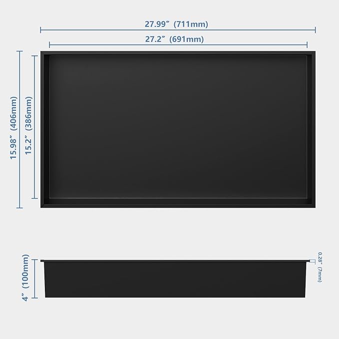 Homevacious Shower Niche 28" X 16" Stainless Steel No Tile Needed Matte Black - Image 3