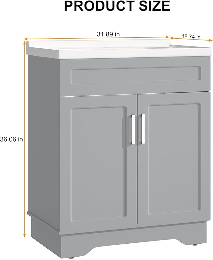 Bathroom Vanity with Ceramic Sink, Bathroom Vanity Cabinet with 2 Doors - Image 2