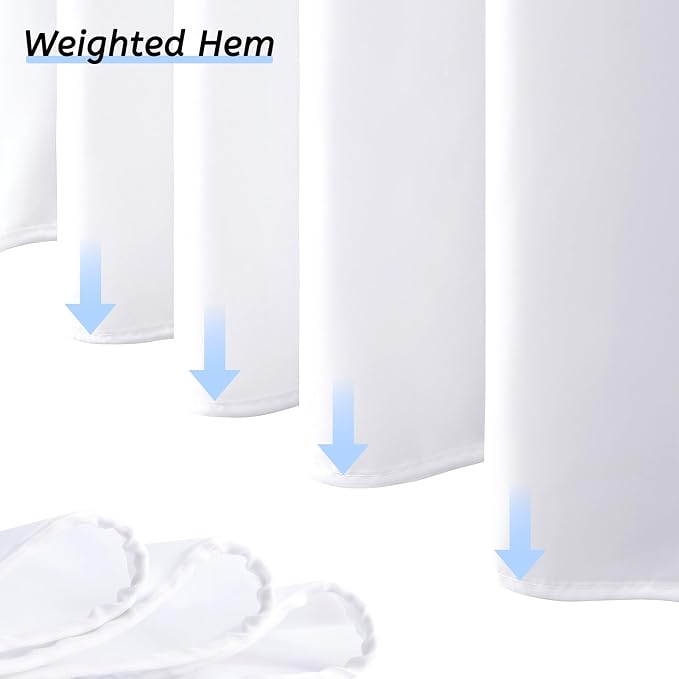 Furlinic White No Hook Shower Curtain Fabric 60x72 Inch, Polyester Waterproof - Image 3