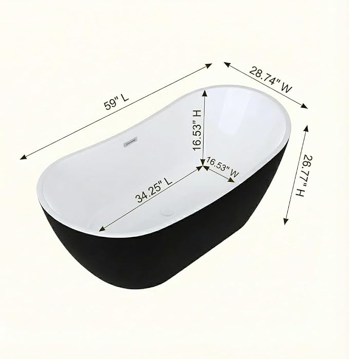 59 Inch Acrylic Freestanding Bathtub, Acrylic Soaking Bathtub - Image 2