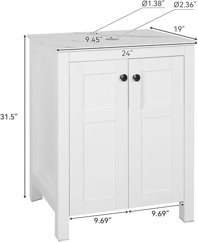 24" White Bathroom Vanity with Marble Texture Top, Traditional Standing - Image 3