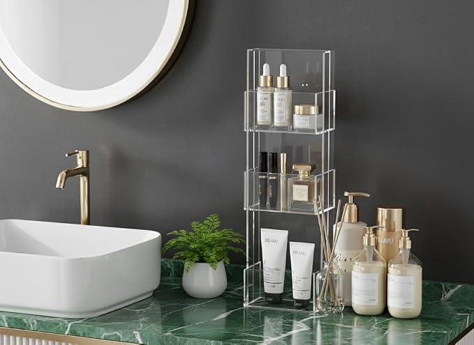 ONELUX 3-Tier Shower Organizer Stand, Acrylic Standing Shower Caddy, Bathroom - Image 4