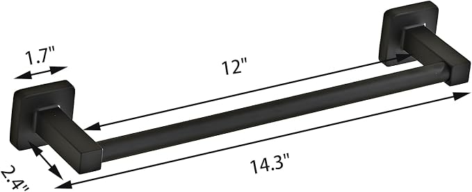 Matte Black Bathroom 12 InchTowel Bar, Bath Accessories Thicken Stainless Steel - Image 5