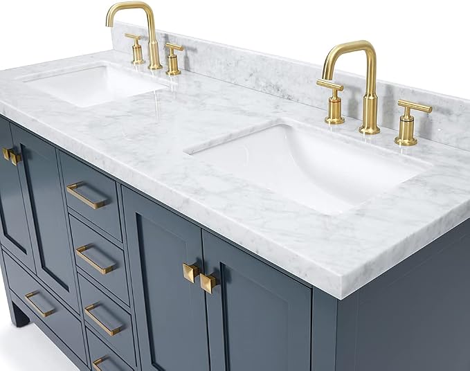 ARIEL Cambridge 61 Inch Midnight Blue Bathroom Vanity Double Sink, Solid Wood - Image 7