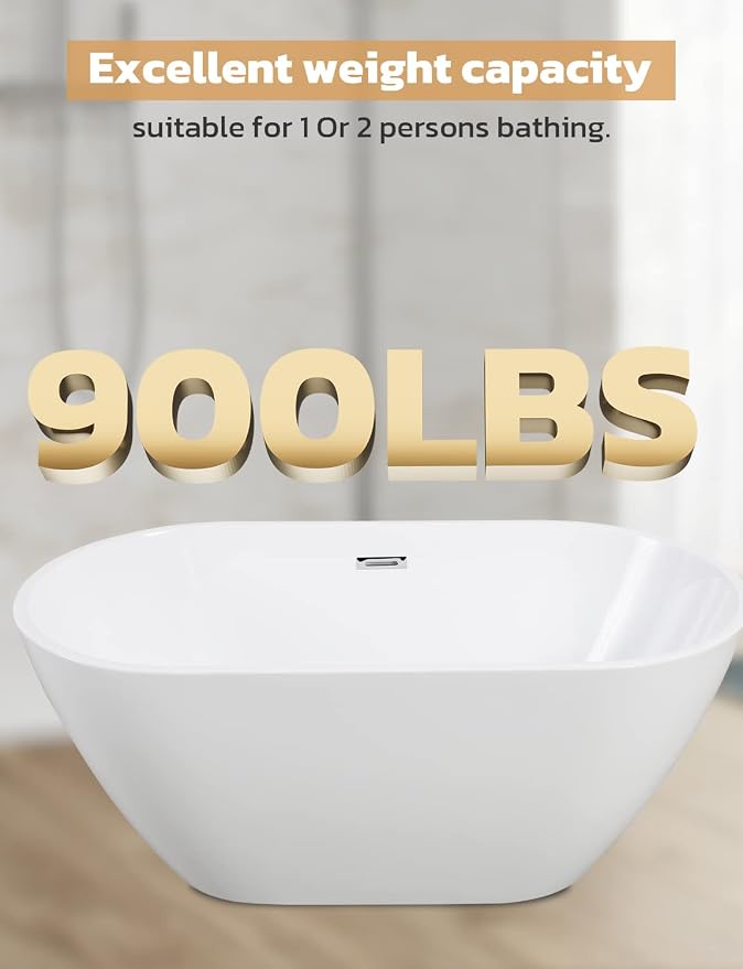 Acrylic Bathtub 55 Inch, Freestanding Deep Soaking Bath Tub - Image 2