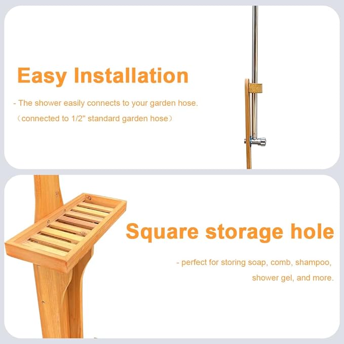 Outdoor Shower Kit Portable Wood Outdoor Garden Pool Shower - Image 3