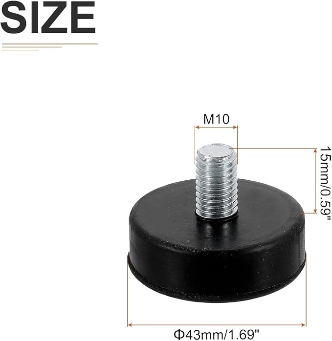 M10x15x43mm Screw on Furniture Glide Leveling Feet - Image 2
