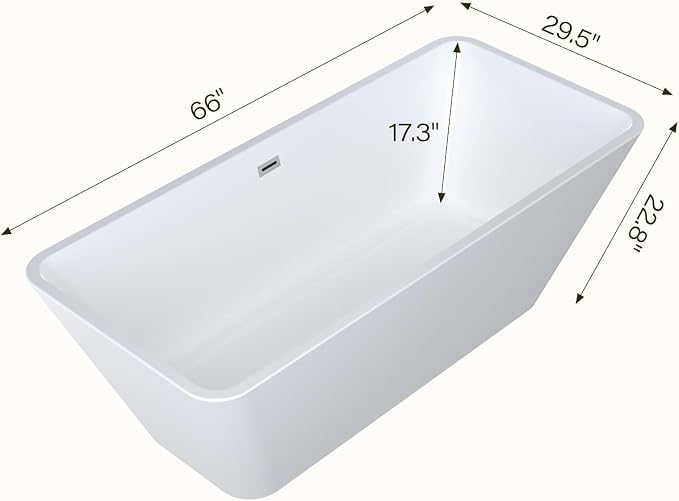 66"Acrylic Freestanding Bathtub, Modern Soaking Tub - Image 3