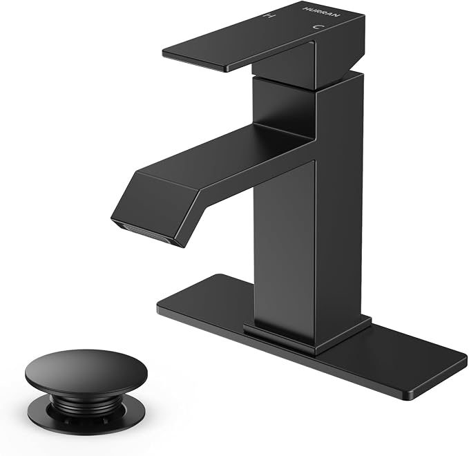 Single Handle Bathroom Faucets, HURRAN Matte Black Bathroom Sink Faucet by Hurran