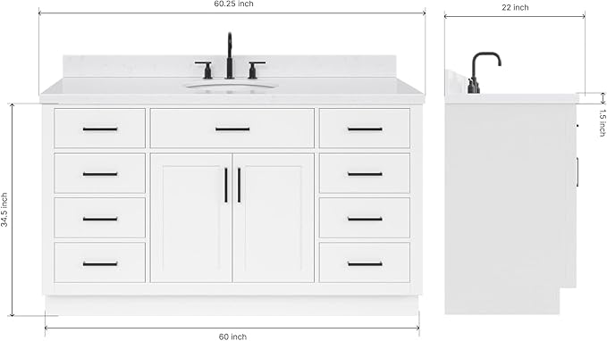ARIEL Hepburn 60" White Bathroom Vanity - Image 2