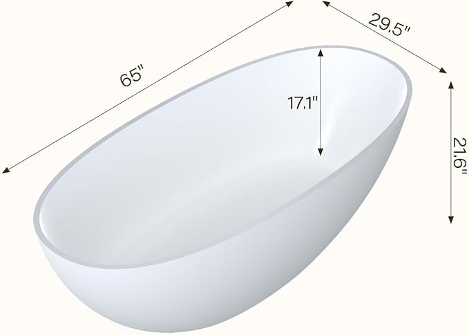 GarveeLife Freestanding Solid Surface Bathtub 65 Inch – Matte White Stone Stand - Image 3