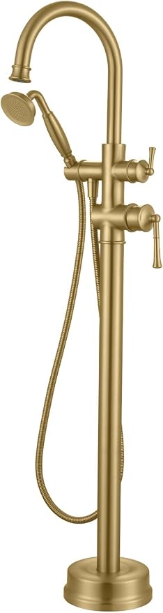 Freestanding Bathtub Faucet, Floor Mount Tub Faucet Brushed Gold High Flow Tub by HANGORO