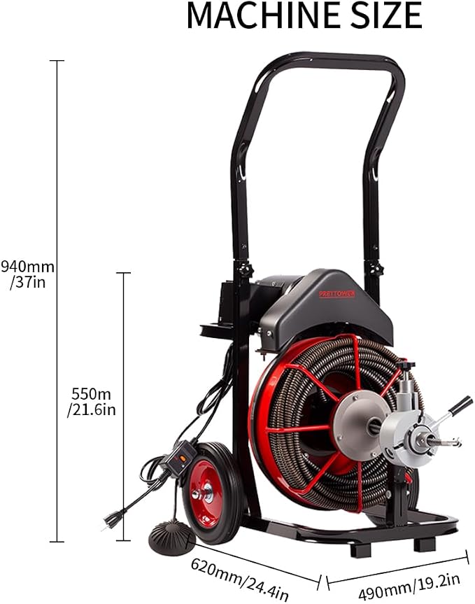 100FT x 1/2 inch Electric Drain Washer, Sewer Spiral Automatic Feed Portable - Image 6