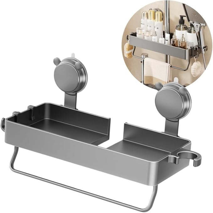 Suction Cup Wall Mounted Suction Shower Rack Organizer No Drilling Shelf Basket - Image 5