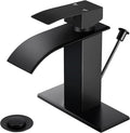 Bathroom Faucets with Lift Rod Drain Mater Black Waterfall Bathroom Sink Faucet by LUFG