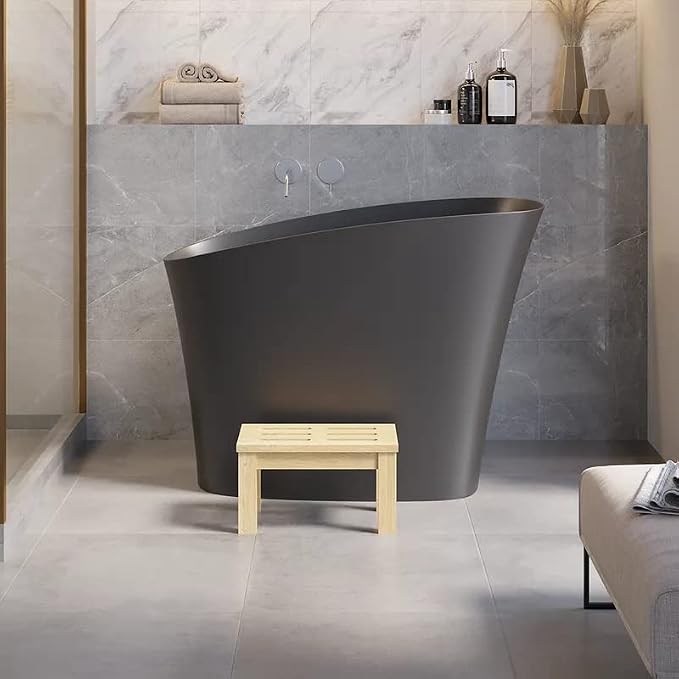 47" Freestanding Soaking Bathtub Modern Oblique Deep Stone Resin Japanese - Image 2