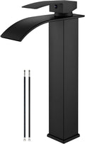 Airuida Vessel Sink Faucet Matte Black, Tall Waterfall Bathroom Faucet by Airuida