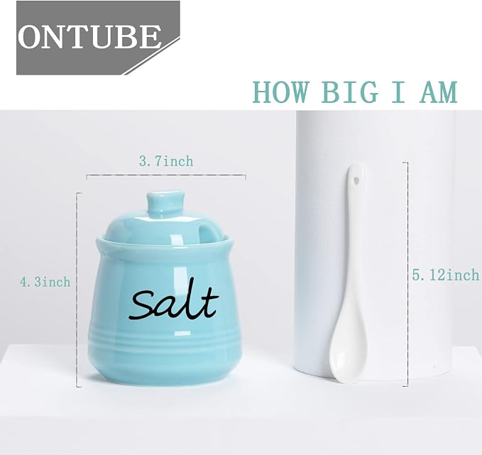ONTUBE Ceramic Salt Bowl with Lid and Spoon 12oz - Image 3