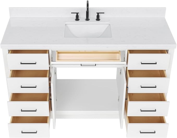 ARIEL Hepburn 66" White Bathroom Vanity, 1.5" Edge Carrara Quartz Countertop & - Image 4