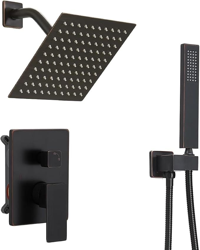 Oil Rubbed Bronze rain Shower Faucet Set Shower System 8 Inches Square Shower by ANNAZOMBATHROOM