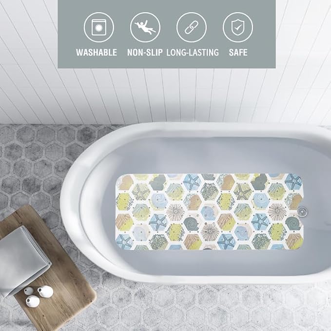 Starfish Bathtub Mat Non Slip for Kids 40x16in Extra Long Anti Slip Geometry - Image 2