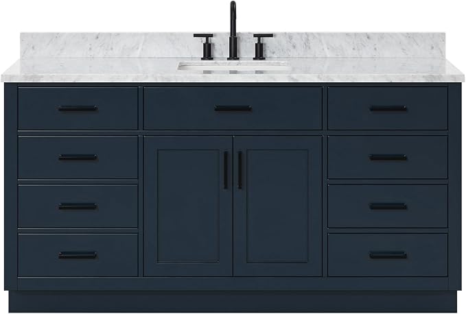 ARIEL 67" Midnight Blue Single Bathroom Vanity, Italian Carrara Marble - Image 9